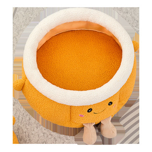 Round Orange Cat <b>House</b> With Lid Winter Warm Pet <b>Bed</b> For Indoor Cats Washable Polyester Fiber Filled - Product Image 3
