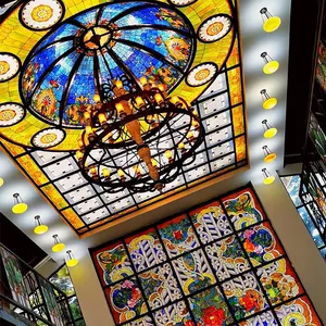 Handmade Tiffany Stained Glass Dome Ceiling Lighting Stained Glass Ceiling Art Panels Decorative Stained Glass Ceiling Roof Dome