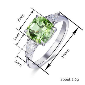 Anillo de compromiso de moda para mujer con gema de peridoto natural, corte cojín y engaste de garra T0044 - Product Image 4