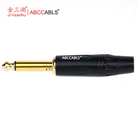 ABCCABLS T810J Prise audio mono TS 6,35 mm (1/4 pouce) plaquée or, connecteur jack mâle 2 pôles 6,35 pour guitare, haut-parleur, audio de scène