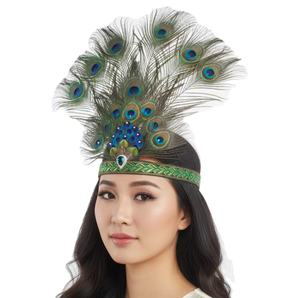 إكسسوار شعر على شكل ريش طاووس ملون، غطاء رأس بأسلوب عرقي مبالغ فيه، إكسسوار شعر واسع للرقص والعروض - Product Image 1