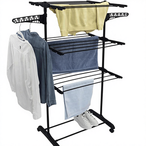 3 tendederos grandes de pie, plegables, ajustables, retráctiles y desmontables, <span class=keywords><strong>con</strong></span> barras y ganchos compactos de metal - Product Image 1