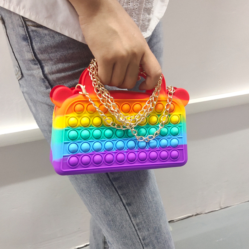 2021 Amazon новейшая Радужная Сумочка, игрушечная сумка, красочная ручная Сумочка, силиконовая ручная Сумочка, простой амортизатор