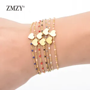 Zmzy pulseira de coração, bracelete de aço inoxidável para mulheres com pingentes de coração dourado