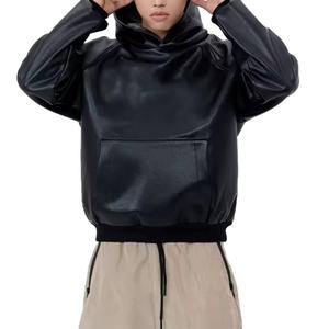 Sweat-shirts sur mesure de haute qualité, en cuir PU de différentes couleurs, sweat-shirt oversize à manches longues pour homme - Product Image 6