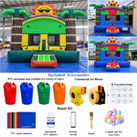 Château gonflable palmier pour enfants – Gonflable tropical en PVC avec fenêtre en filet pour fêtes