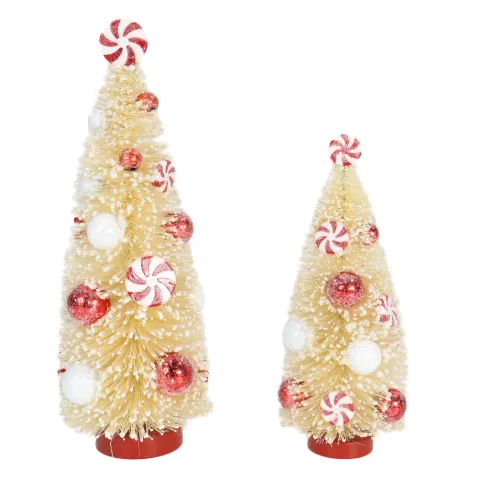 Custom Various Sizes Mini Christmas Candy Tree Tabletop Decoration Sisal Tree Bottle Brush Small Pine Tree Christmas Decoration