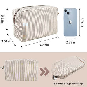 Bolsas de Cosméticos de Seersucker para Mujer, Organizador de Maquillaje de Viaje, Bolsa de Almacenamiento con Cierre de Cremallera, Bolsa de Maquillaje a Rayas para Viaje - Product Image 3
