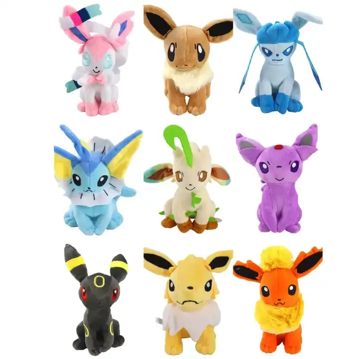 New 20cm Small Size 9 Styles Round Card Sitting Eevee Fairy Fire Water Moon Ice Sun Eevee Plush Toy Doll