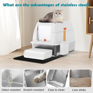 Bac à litière pour chat en acier inoxydable avec couvercle, entièrement fermé, grand bac à litière pour chat, entrée avant, sortie supérieure - Product Image 4
