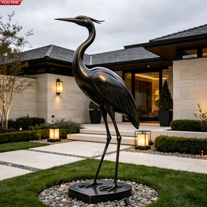 Sculpture de <span class=keywords><strong>héron</strong></span> grandeur nature en bronze YOUFINE, ailes écartées, statue d'oiseau grue antique pour la décoration paysagère de villa en bord de lac - Product Image 2