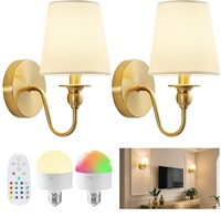 Ensemble de lampes murales LED rechargeables 3600 mAh, dorées, à intensité variable, 12 couleurs, télécommande, alimentées par batterie, pour chambre à coucher, salon, couloir