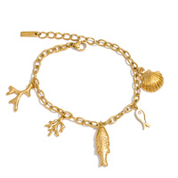 Bracelet JINYOU 2764 style océan, en acier inoxydable plaqué or, avec accessoires en forme de coquillage, incrusté de zirconiums cubiques exquis.
