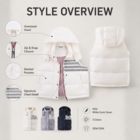Gilet polyvalent sans manches pour femme, 90 % duvet de canard blanc, court, à capuche, avec poches rayées, idéal pour le style campus et urbain, vente au détail