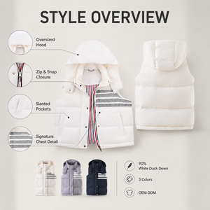 Versatile <strong>Women's</strong> Sleeveless <strong>Gilet</strong> 90% White Duck Down Short <strong>Hooded</strong> Vest <strong>with</strong> Striped Pockets for Campus Street Styling Retail - Product Image 5