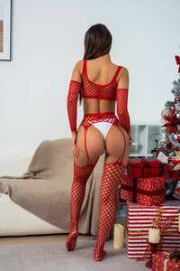 Hot Selling Red Hollow Out <span class=keywords><strong>Sexy</strong></span> Body Stockingwholesale Open Kruis Lange Mouwen Visnet Bodystocking Voor Dames Nachtkleding - Product Image 2
