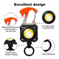 Mousqueton XXH-PE02 en alliage métallique carré, porte-clés rétractable avec éclairage, accessoires pour la randonnée en extérieur et support de badge