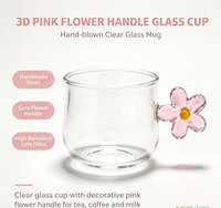 Mug en verre borosilicate soufflé à la main, tasse à café transparente avec poignée fleur rose, résistant à la chaleur, pour thé, lait et autres boissons
