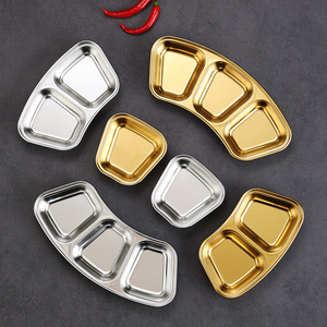 304 Stainless Steel Dipping Sauce Dish Three Section Condiment <b>Tray</b> For Hot Pot <b>Bbq</b> - Product Image 2