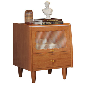 French Retro Style Nightstand Solid Wood <b>Storage</b> <b>Cabinet</b> Bedroom Furniture With Glass Door Design For Home Use - Product Image 4
