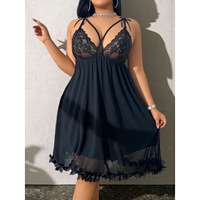 Nouvel Arrivage Commerce Extérieur – Ensemble Nuisette Sexy en Dentelle Col V Profond sans Manches en Polyester avec Bretelles – Lingerie Femme Été
