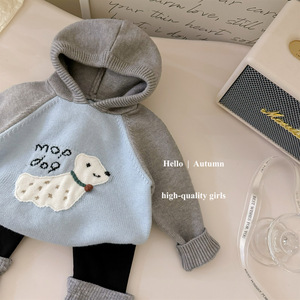 Tongxingyuan Baby Girls Blue Puppy Hooded Sweater Leggings Set Soft Breathable Autumn Wear - Product Image 3