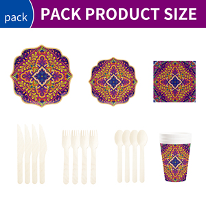DAMAI New Dark purple Mandala-themed Decorative <b>Pattern</b> Disposable Party Plates Cups and Napkins for Birthday Parties - Product Image 5