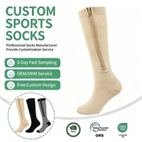 Chaussettes de sport à compression tricotées ODM avec fermeture éclair, en nylon/coton, avec bordure/semelle élastique, design montant jusqu'au genou