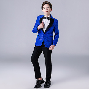 6-16y màu xanh Jacquard cộng với kích thước Boutique hoa chàng trai tuxido phù hợp với Mens blazer trẻ em bên quần áo máy chủ Đàn Piano Performance - Product Image 4