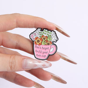 Jangan lupa untuk mengisi gelas Anda sendiri Pin Enamel perawatan diri cangkir kesehatan Mental dan bunga bros kerah lencana hadiah perhiasan - Product Image 4
