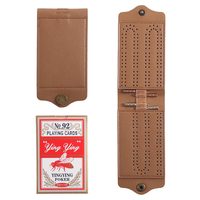 Tragbares, faltbares Cribbage-Brettspiel-Set aus PU-Leder mit Metall-Punktezähler, kompaktem Taschendesign, langlebiger Naht und individuellem Spiel
