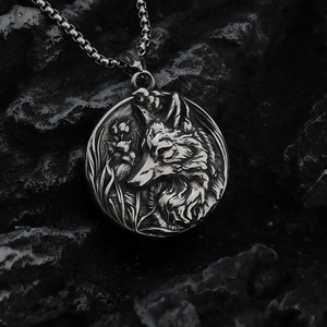 yunnique Men's Stainless Steel Wolf <b>Head</b> Pendant Necklace Viking <b>Style</b> Animal Design Gift Jewelry - Product Image 2