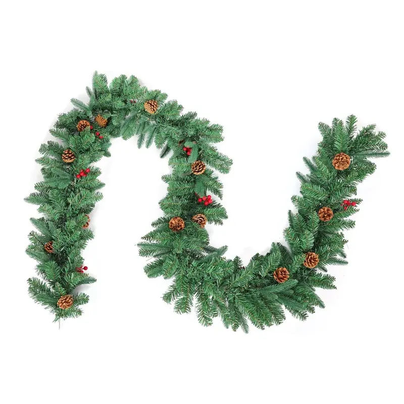 High grade Christmas wreath with pine and berries Pe & Pvc Mixed Xmas Garland 9ft Artificial Christmas Garland