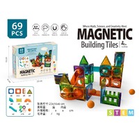 Venta caliente juguetes educativos 69 PCS bloques de construcción magnéticos juego de carreras de mármol de plástico azulejos magnéticos juguete con bola