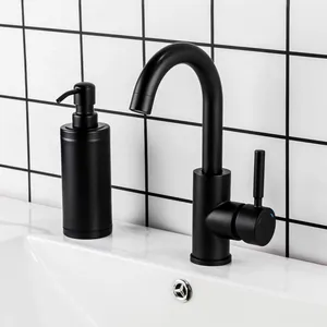 CUPC Matte Black High Arc Single Hole Hot And Cold Water Tap Kitchen Bathroom Faucet