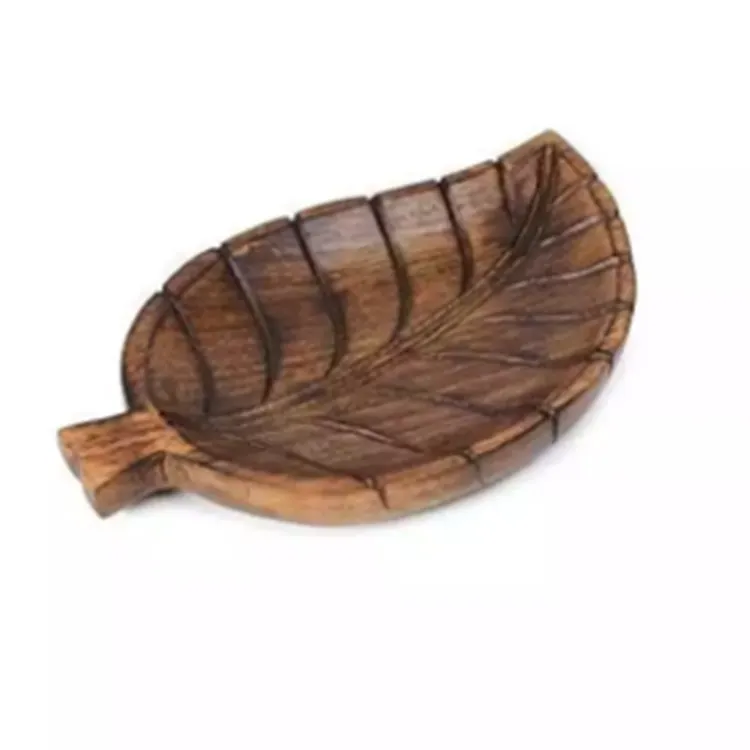 Decorative Leaf Design Serving Tray Creative Leaves Wood Plate Round Wooden Tray Solid Wooden Tray