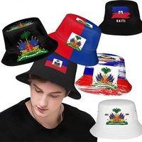 Nouveau Chapeau de Pêcheur National Haïtien à Large Bord, Motif Drapeau Imprimé Numérique, en Polyester, Sans Fermeture, Jinhua