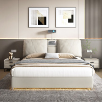 Hochwertiges Italienisches Multifunktionales Stauraumbett Massivholzrahmen Regeneriertes Leder-Polster Kingsize für Schlafzimmer