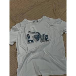 Camiseta Fiori para mujer, blanca, con estampado Love Glitter, manga regular, 100% algodón, corte jersey - Product Image 1