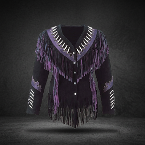 WOMEN LEATHER JACKETS WESTERN FRINGES BEADS BONE FASHION COATS - Product Image 2