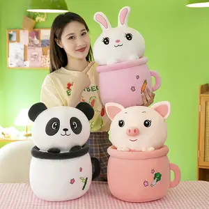 Hete Verkoop Creatieve Schattige Panda Piggy Bunny Bubble Theekop Gooien Kussen Gecombineerd Dutje Warme Deken Kantoorpauze Knuffel