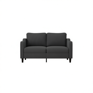 Dark Grey 2 Seater Living Room <b>Sofa</b> Polyester Fabric Metal <b>Legs</b> Modern Design Upholstered Tight Back Straight Arms - Product Image 1