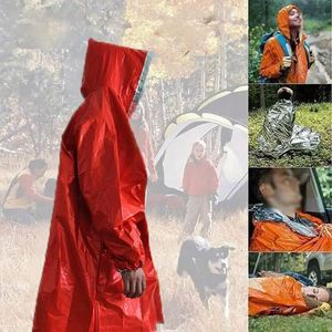 Imperméable long orange en PE pour adulte, isolant thermique, manches longues, réutilisable, portable, équipement de survie d'urgence pour le camping et la randonnée - Product Image 2