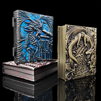 Dés de jeu de rôle en métal DND rotatifs 7-en-1 en alliage de zinc robuste, forme de livre de dragon volant steampunk, boîte pliable
