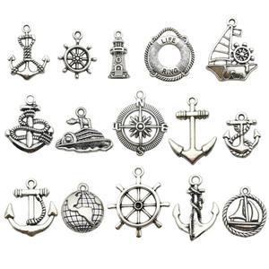 Composants de bijoux pour colliers et bracelets DIY, breloques nautiques vintage en <span class=keywords><strong>argent</strong></span> antique, pendentifs en alliage style marin (boussole, ancre) - Product Image 6