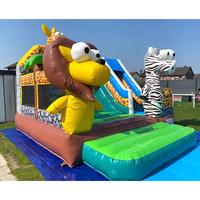 Château gonflable Lion vert, château gonflable jaune, château gonflable Palm pour location de fêtes, parcs et aires de jeux