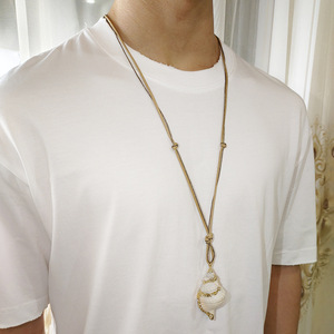 Summer Ocean Resort Style <strong>Boho</strong> Jewelry Gold Stainless Steel Knotted Conch Natural Shell Pearl Pendant <strong>Necklace</strong> for Men Women for - Product Image 3