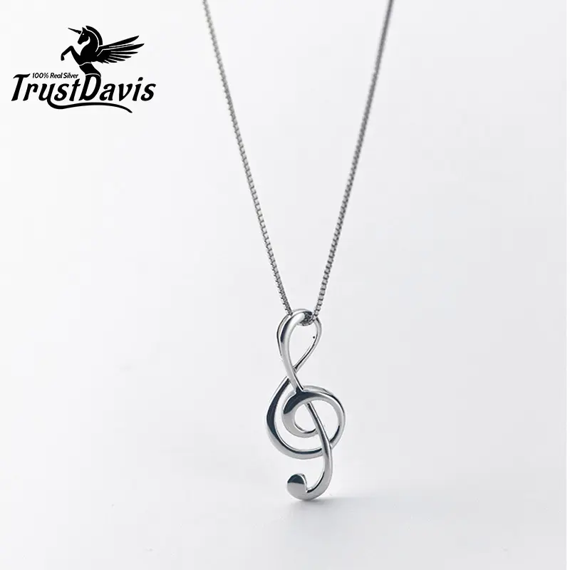 TrustDavis 925 Sterling Silver Pendant Minimalist Music charms Pendant Necklace Personality for Women Fine Jewelry HY734
