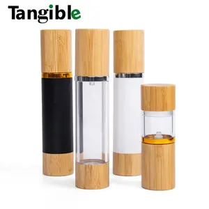 Bottiglia cosmetica e barattolo serie serie nero opaco spalla inclinata bottiglia di plastica e barattolo e prodotti di bambù flacone spray cosmetico