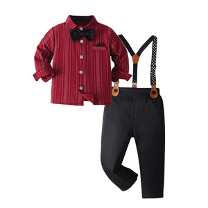 Completo Formale da Bambino: Camicia Rossa a Righe, Papillon e Pantaloni con Bretelle - Outfit da Gentiluomo per Matrimoni e Feste di Compleanno - Product Image 5